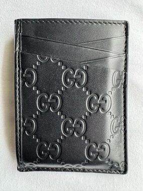 Black Embossed Leather Card Holder - Designer Style